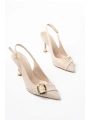 İNF-1151 Bej Günlük Arkası Açık Topuklu Bayan Ayakkabı