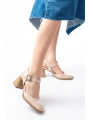 İNF-40450 Bej Rugan Günlük Arkası Açık Topuklu Bayan Ayakkabı