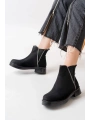 02-02 Siyah Süet Taş Aksesuarlı Lastikli Günlük Kadın Bot