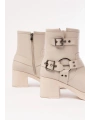 5109-3028 Bej Toka Aksesuarlı Fermuarlı Topuklu Günlük Kadın Bot