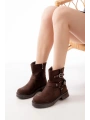 02-2013 Kahverengi Süet Toka Aksesuarlı Fermuarlı Günlük Kadın Bot
