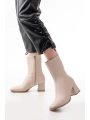 MSK-032 Bej Topuklu Fermuarlı Kadın Bot
