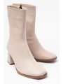 MSK-032 Bej Topuklu Fermuarlı Kadın Bot