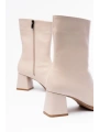 MSK-032 Bej Topuklu Fermuarlı Kadın Bot