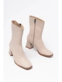 MSK-032 Bej Topuklu Fermuarlı Kadın Bot