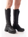 FZ-2450 Siyah Yüksek Tabanlı Bağcıklı Fermuarlı Günlük Kadın Çizme
