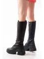 FZ-2450 Siyah Yüksek Tabanlı Bağcıklı Fermuarlı Günlük Kadın Çizme