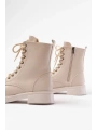 02-356 Bej Galata Düz Topuklu Bağcıklı Fermuarlı Günlük Kadın Bot