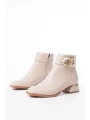 RM-504 Bej Toka Aksesuarlı Topuklu Fermuarlı Günlük Kadın Bot