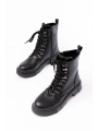 812-2121 Siyah Cilt Bağcıklı Fermuarlı Günlük Kadın Bot