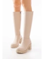767-3013 Bej Fermuarlı Günlük Kadın Çizme