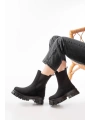 FZ-299 Siyah Süet Yüksek Tabanlı Lastikli Günlük Kadın Bot