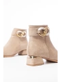 RM-504 Bej Süet Toka Aksesuarlı Topuklu Fermuarlı Günlük Kadın Bot