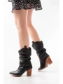 LS-1860 Siyah Körüklü Kalın Topuklu Günlük Kadın Bot