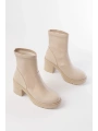 767-3040 Bej Günlük Kalın Topuklu Kadın Bot