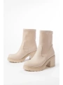 767-3040 Bej Günlük Kalın Topuklu Kadın Bot