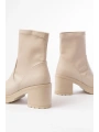767-3040 Bej Günlük Kalın Topuklu Kadın Bot