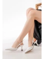 ST-002 Beyaz Cilt Günlük 7 cm Topuklu Bayan Ayakkabı