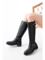 2024-3004 Siyah Toka Aksesuarlı Lastikli Fermuarlı Günlük Kadın Çizme