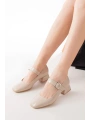 ST-006 Bej Rugan Günlük 4 cm Topuklu Bayan Ayakkabı