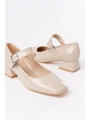 ST-006 Bej Rugan Günlük 4 cm Topuklu Bayan Ayakkabı