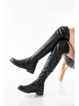 165-Streç Siyah Diz Üstü Fermuarlı Günlük Kadın Çizme