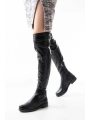 165-Streç Siyah Diz Üstü Fermuarlı Günlük Kadın Çizme