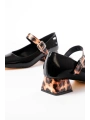 ST-006 Siyah Leopar Rugan Günlük 4 cm Topuklu Bayan Ayakkabı