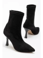 VRT-023 Siyah Süet Yüksek İnce Topuklu Streç Kadın Bot