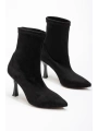 VRT-023 Siyah Süet Yüksek İnce Topuklu Streç Kadın Bot