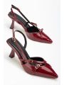 ST-005 Bordo Rugan Günlük 7 cm Topuklu Bayan Ayakkabı