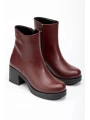 5109-3022 Bordo Fermuarlı Kalın Topuklu Günlük Kadın Bot