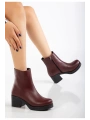5109-3022 Bordo Fermuarlı Kalın Topuklu Günlük Kadın Bot