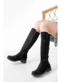165-305 Siyah Süet Arka Streç Fermuarlı Günlük Kadın Çizme