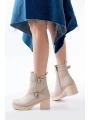 5109-3027 Bej Topuklu Fermuarlı Günlük Kadın Bot