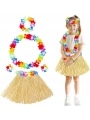Yetişkin Çocuk Hawaii Parti Seti - 40 Cm Naturel Etek + Çiçek Aksesuarlar (5 Parça)