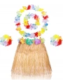 Yetişkin Çocuk Hawaii Parti Seti - 40 Cm Naturel Etek + Çiçek Aksesuarlar (5 Parça)