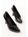 ST-001 Siyah Rugan Günlük 9 cm Topuklu Bayan Stiletto Ayakkabı
