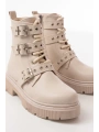 508-3039 Bej Toka Aksesuarlı Fermuarlı  Günlük Kadın Bot