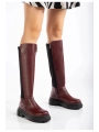 812-305 Bordo Arkası Streç Fermuarlı Günlük Kadın Çizme