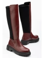812-305 Bordo Arkası Streç Fermuarlı Günlük Kadın Çizme