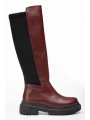 812-305 Bordo Arkası Streç Fermuarlı Günlük Kadın Çizme