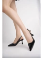 ST-002 Siyah Rugan Günlük 7 cm Topuklu Bayan Ayakkabı
