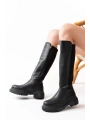 812-305 Siyah Arkası Streç Fermuarlı Günlük Kadın Çizme