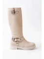 02-312 Bej Toka Aksesuarlı Fermuarlı Günlük Kadın Çizme
