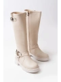 02-312 Bej Toka Aksesuarlı Fermuarlı Günlük Kadın Çizme