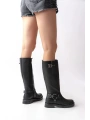02-312 Siyah Toka Aksesuarlı Fermuarlı Günlük Kadın Çizme