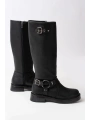 02-312 Siyah Toka Aksesuarlı Fermuarlı Günlük Kadın Çizme