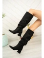 SYT-2002 Siyah Süet Körüklü Kalın Topuklu Günlük Bayan Çizme
