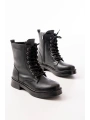 02-356 Siyah Düz Topuklu Bağcıklı Fermuarlı Günlük Kadın Bot